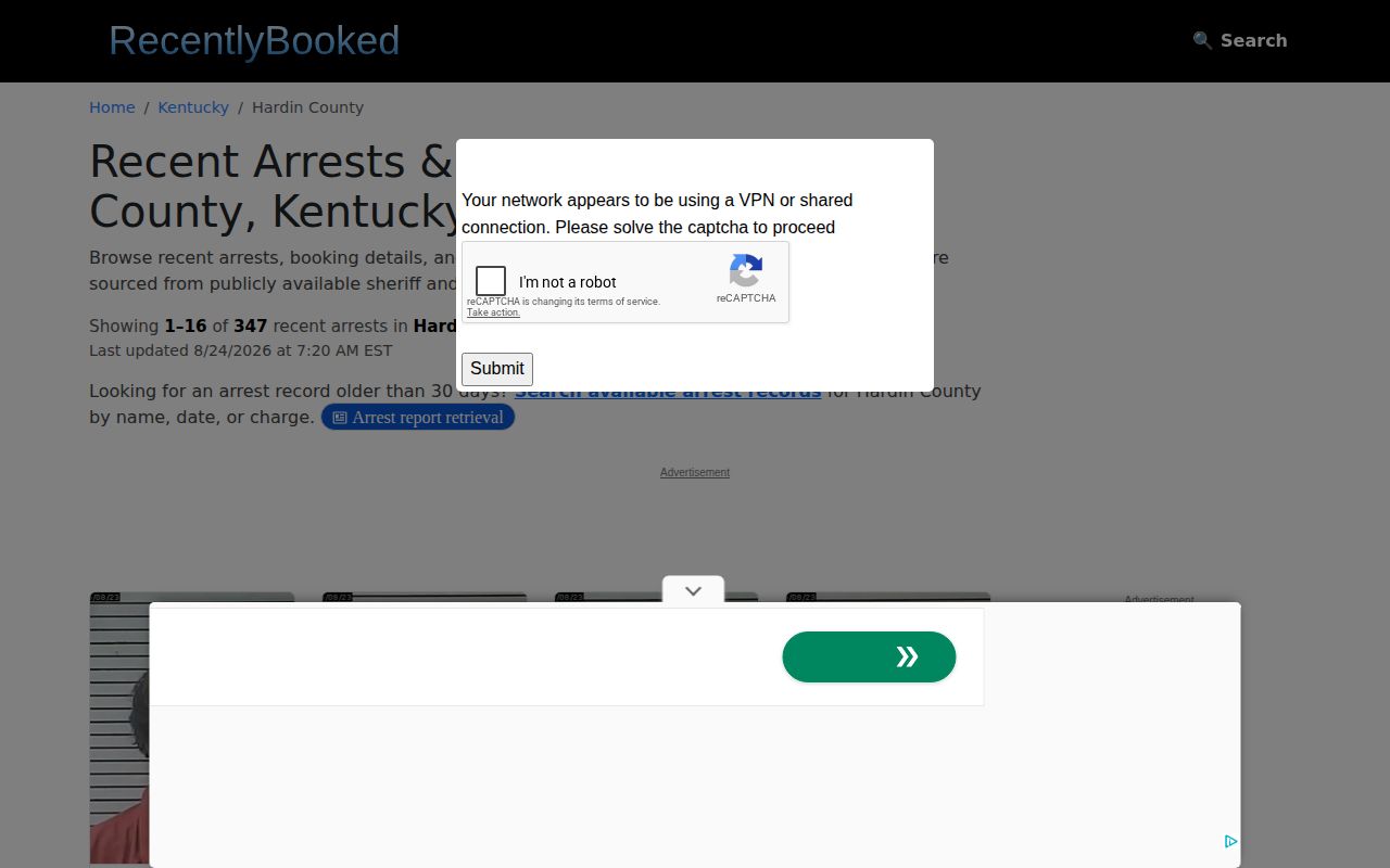 Hardin County crime news booking records on unofficial RecentlyBooked section
