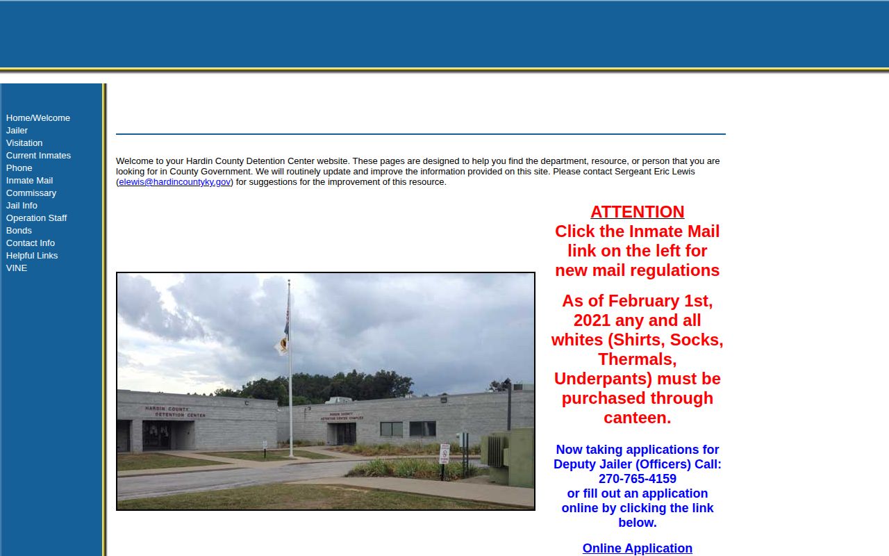 Hardin County Detention Center official home page and custody links