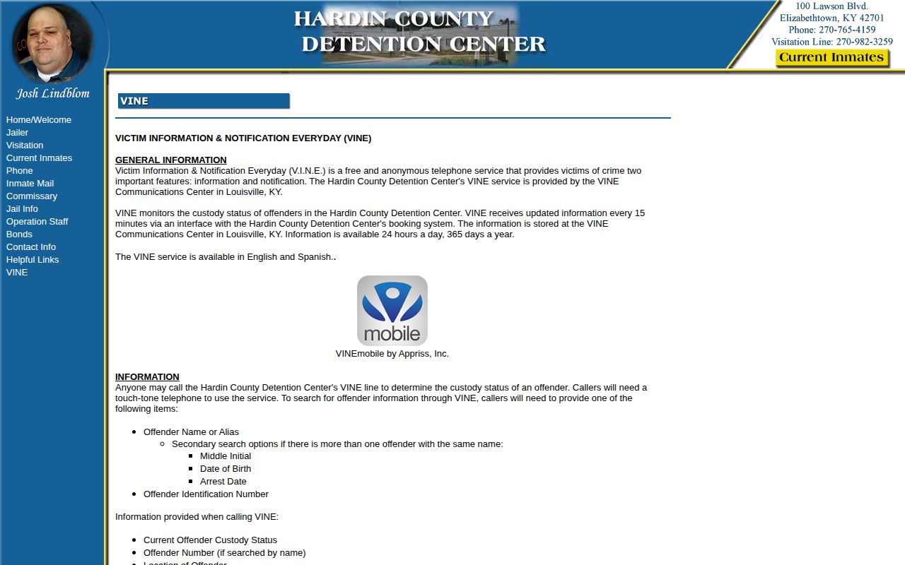 Official HCDC VINE custody notification instructions