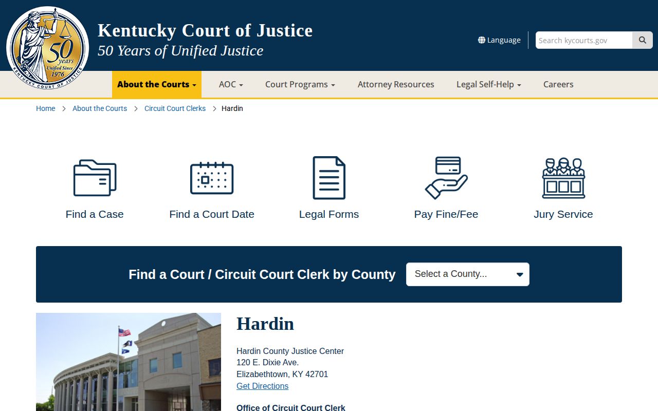 Kentucky Court of Justice Hardin County court information page